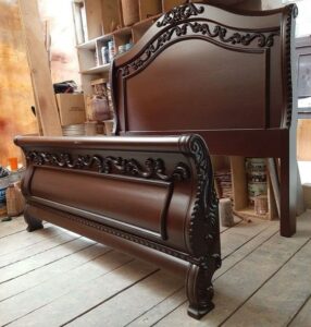 Wooden Sleigh Bed with Mahogany Finish
