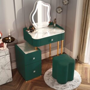 Classic Wooden Vanity Table with Carved Mirror Frame