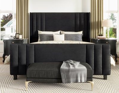 Velvet Upholstered Bed with Channel Tufting