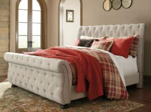 Upholstered Sleigh Bed with Nailhead Trim