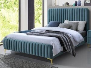 Mid-Century Modern Upholstered Bed with Tapered Legs