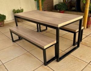 Industrial-Style Acacia Wood Dining Table