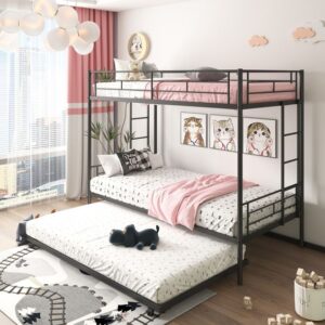 Elegant White Metal Triple Decker Bed with Trundle