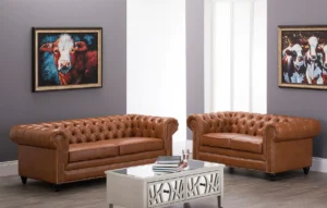 Classic Leather Chesterfield Sofa Set