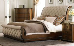 Upholstered Sleigh Bed in Neutral Fabric