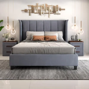 Grey Linen Upholstered Storage Bed