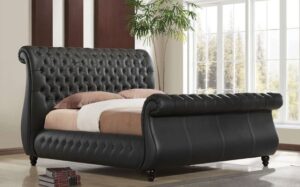 Black Leather Sleigh Bed