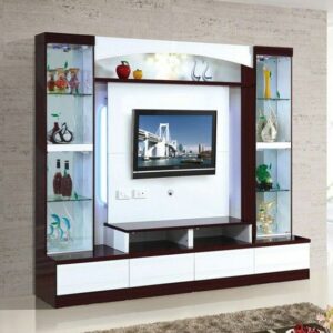 Scandinavian-Inspired Wooden Wall Unit with Open Shelves