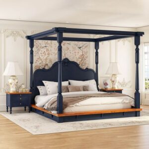 Wooden Canopy Bed with Crossbar Accents