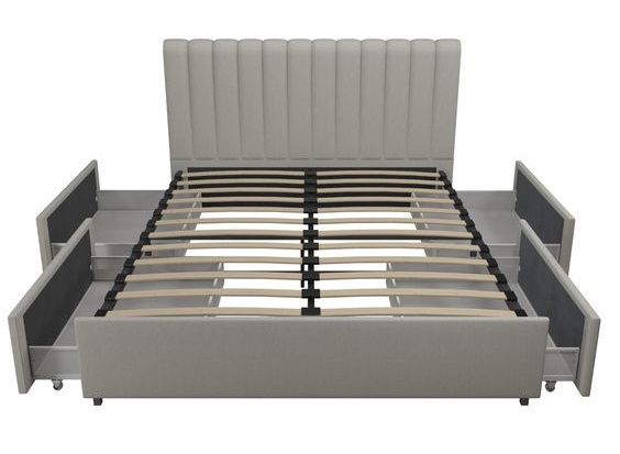 5x6 Feet Linen Upholstered Storage Bed with Drawers
