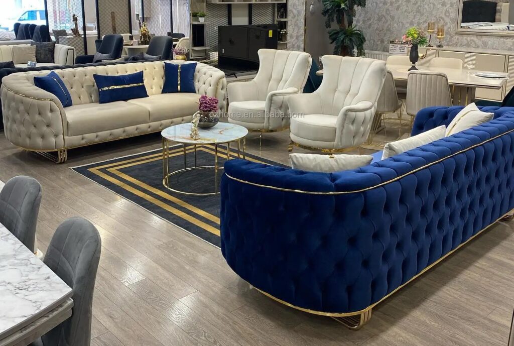 Two-Tone Chesterfield Sofaset with Contrasting Colors