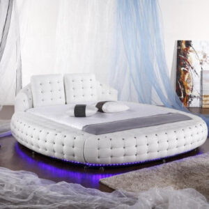 Upholstered Round Bed with Adjustable Headrests