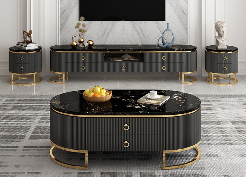 Minimalist TV Stand and Coffee Table Set in Monochrome Finish