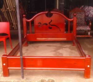 Wooden Slat Bed with Headboard