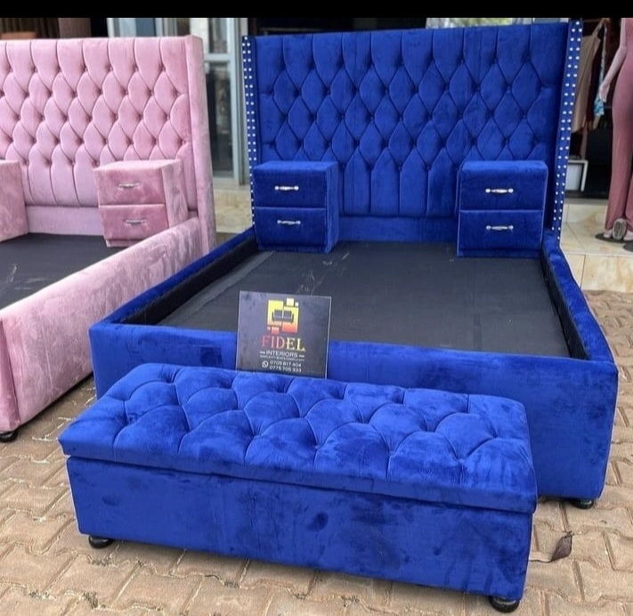 Wingback Upholstered Bed with Storage Bench