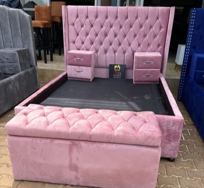 Wingback Upholstered Bed with Storage Bench
