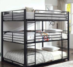 Industrial-Style Black Metal Triple Decker Bed