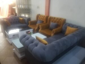 Tufted Linen Chesterfield Sofa Set