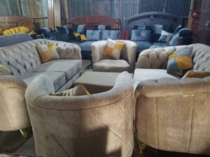 Tufted Linen Chesterfield Sofa Set