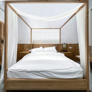 Canopy Sleigh Bed with Sheer Drapes