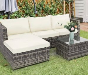 Rattan Garden Sofa Set with Coffee Table
