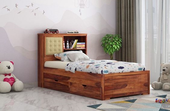 Wooden Trundle Bed for Kids