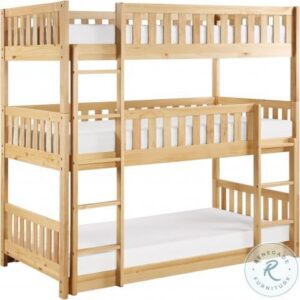 Natural Wood Finish Triple Bunk Bed