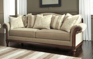 Traditional English Roll Arm Sofa with Rolled Back and Bun Feet