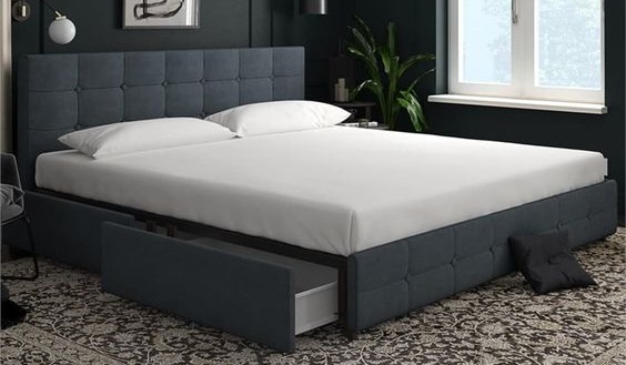 Linen Upholstered Storage Bed with Drawers