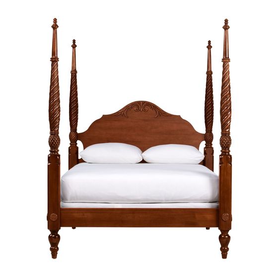 Classic Four-Poster Canopy Bed with Carved Details