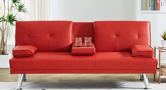 Futon Sofaset with Built-in Cup Holders and Storage