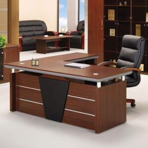 Walnut Veneer Executive Table with Built-in Storage