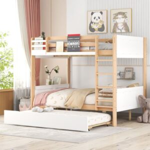 Contemporary Wooden Triple Decker Bed with Bookshelves