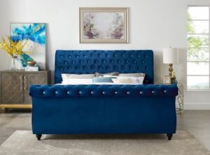 Velvet Upholstered Sleigh Bed in Jewel Tones