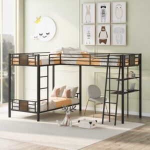 Compact Black Metal Triple Sleeper Bunk Bed with Study Area