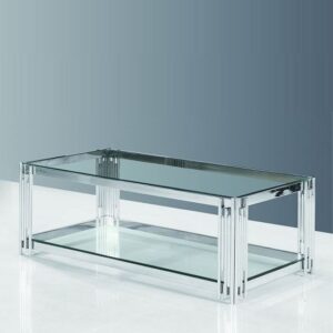 Rectangular Glass Coffee Table with Metal Base