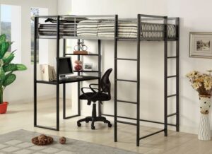 Metal Bunk Bed with Built-in Desk and Shelves