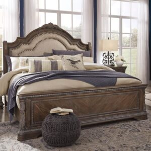 Linen Upholstered Sleigh Bed in Beige