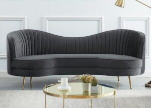 Curved Back Loveseat Sofaset with Brass Accents
