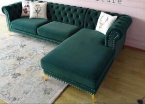 Velvet Chesterfield Sofa Set with Nailhead Trim