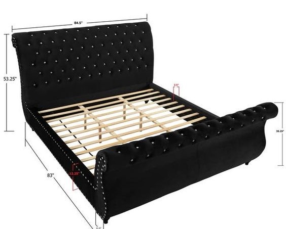 Velvet Upholstered Platform Bed with Crystal Button Tufting