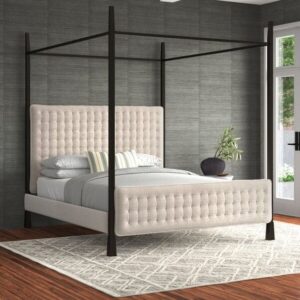 Sleek Maple Four-Poster Bed with Upholstered Headboard