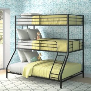 Classic Metal Triple Decker Bed with Guardrails