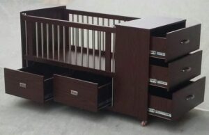 Farmhouse Style Convertible Baby Cot with Storage Drawers