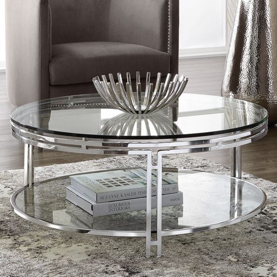 Round Glass Dining Table with Stainless Steel Base