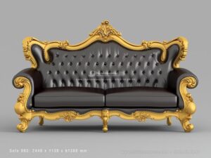 Victorian Settee with Carved Wood Frame and Brocade Fabric