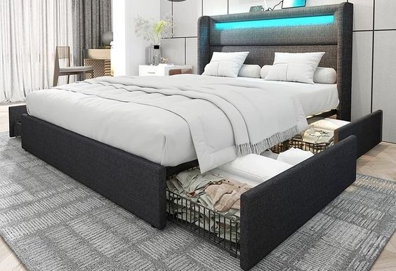 Upholstered Platform Bed with Built-In LED Lighting