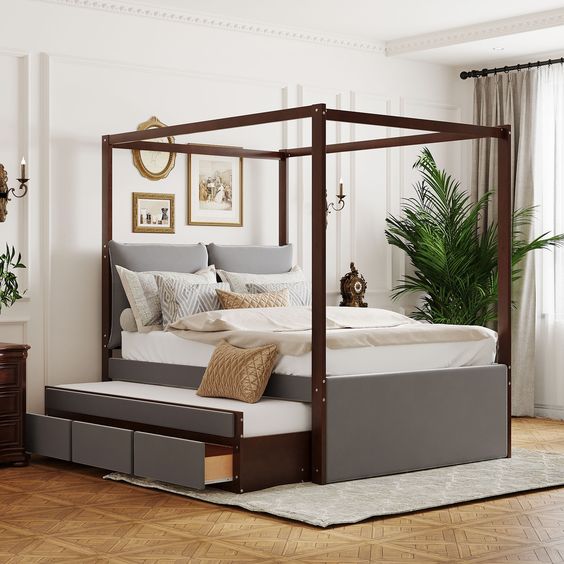 Canopy Bed with Upholstered Headboard for Luxurious Comfort