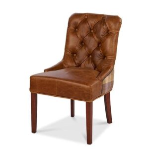 High-Back Leather Dining Chair with Nailhead Trim