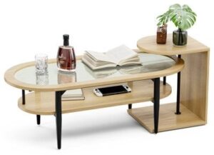 Scandinavian Wood and Glass Coffee Table